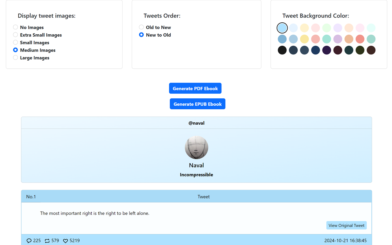 Tweets2PDF - 将所有推文转换为一本PDF/EPUB电子书截图4