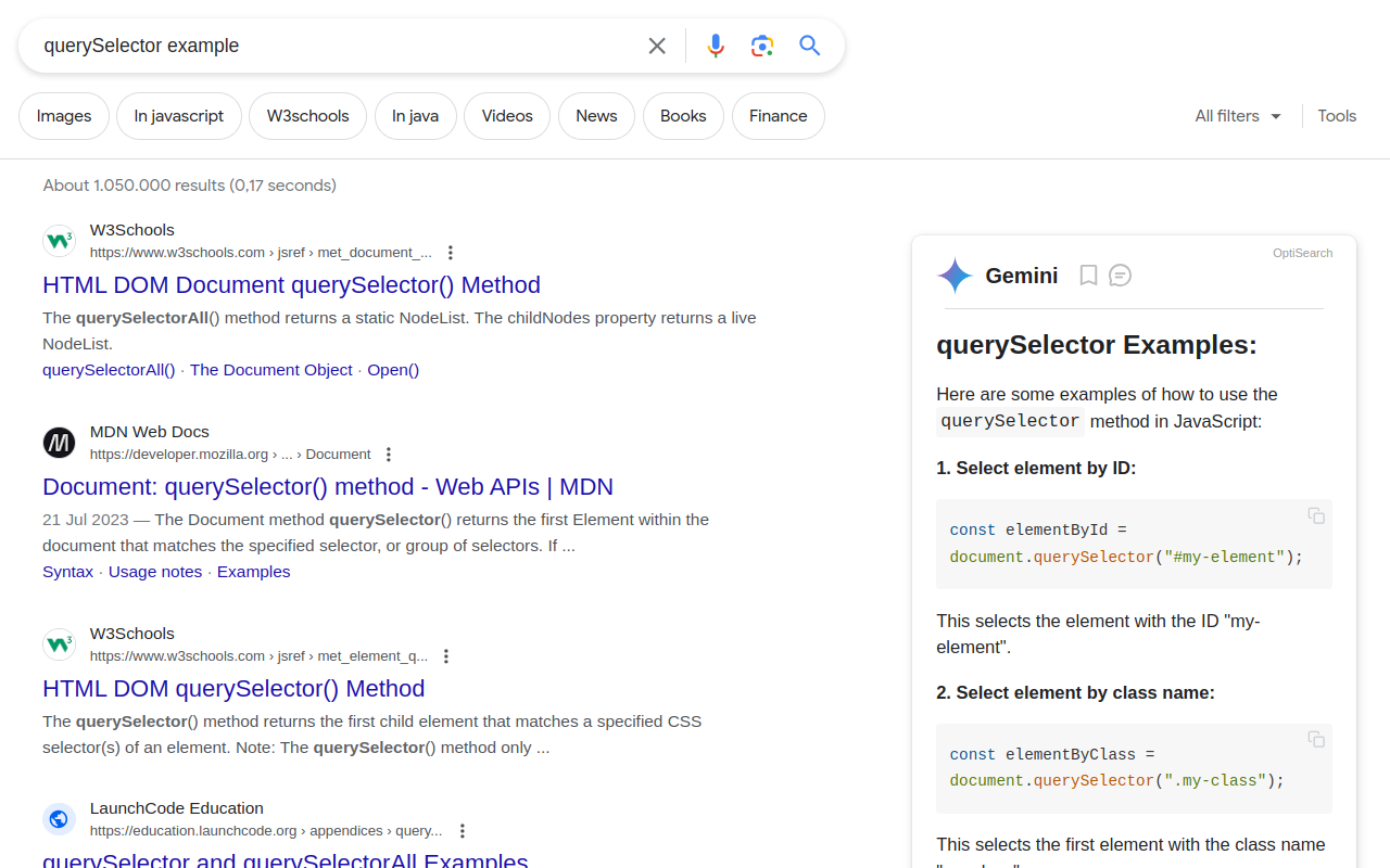 Gemini 与 Google 搜索结果并排截图1