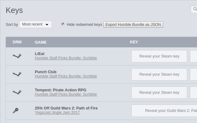 Export HumbleBundle Library to JSON截图1