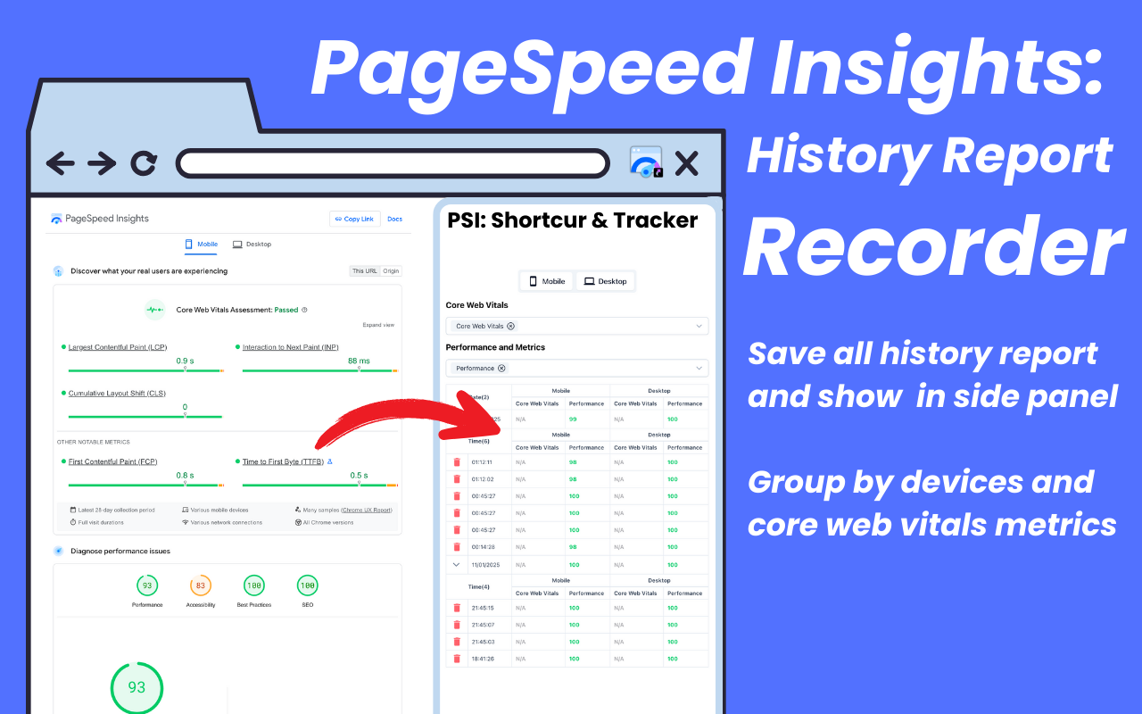 Google PageSpeed Insights 快捷方式和报告历史记录器截图1