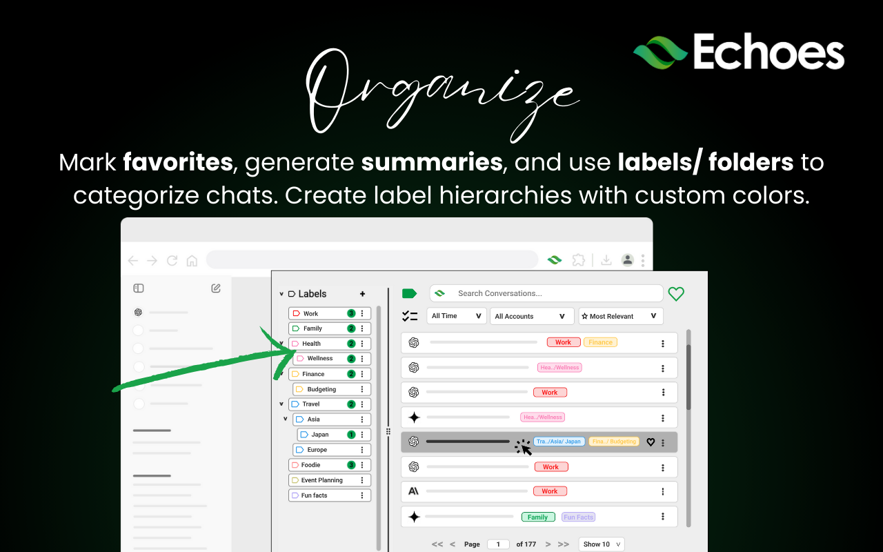 Echoes-ChatGPT, Claude & Gemini Tool for Search, Label, Export & Summarize截图2