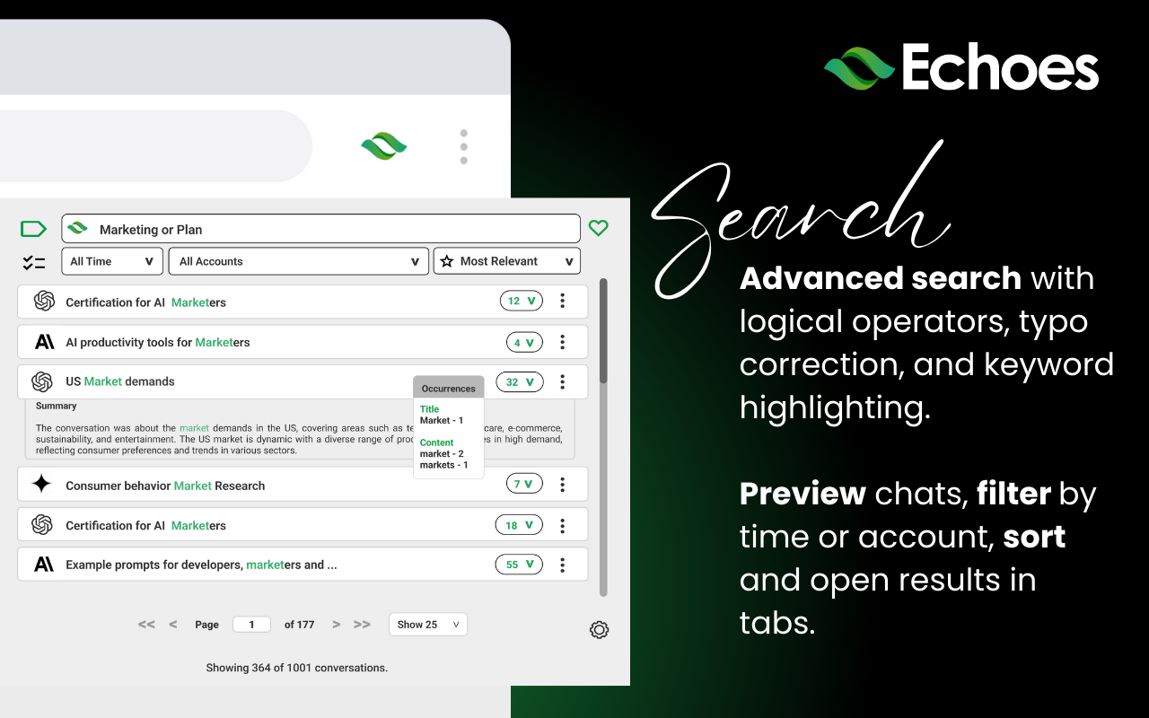 Echoes-ChatGPT, Claude & Gemini Tool for Search, Label, Export & Summarize截图5